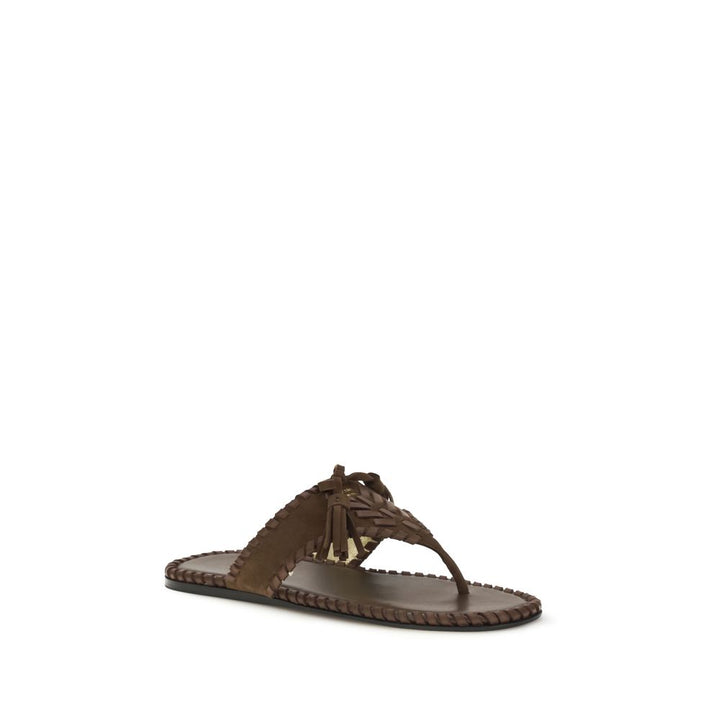 Brown Calf Leather Bos Taurus Flat Sandals Prada