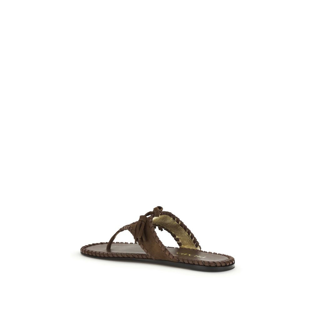 Brown Calf Leather Bos Taurus Flat Sandals Prada