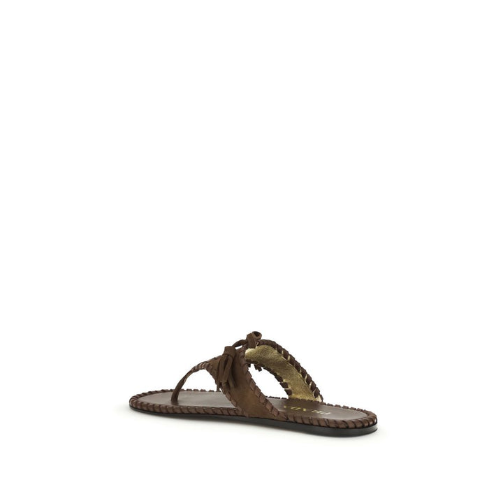 Brown Calf Leather Bos Taurus Flat Sandals Prada
