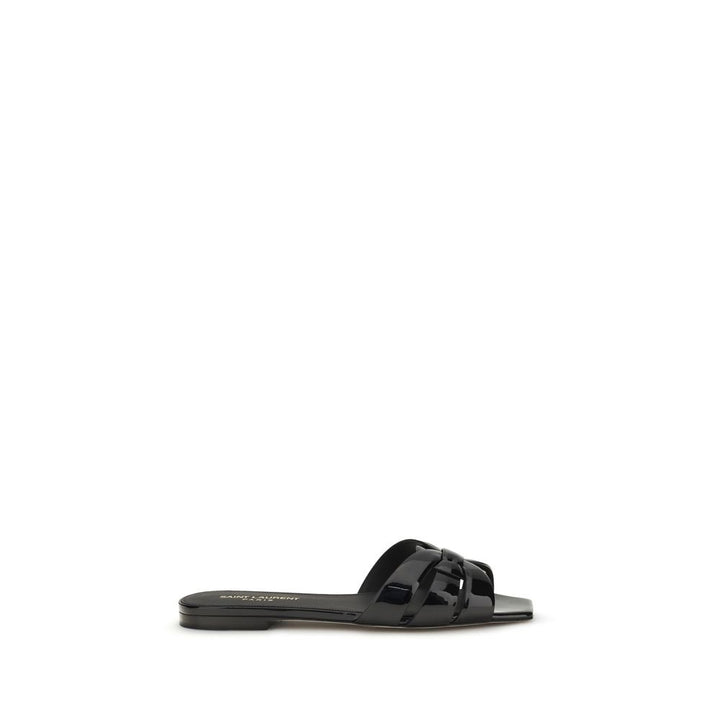 Black Calf Leather Bos Taurus Flat Sandals Saint Laurent