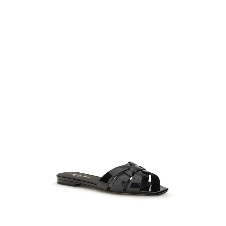 Black Calf Leather Bos Taurus Flat Sandals Saint Laurent