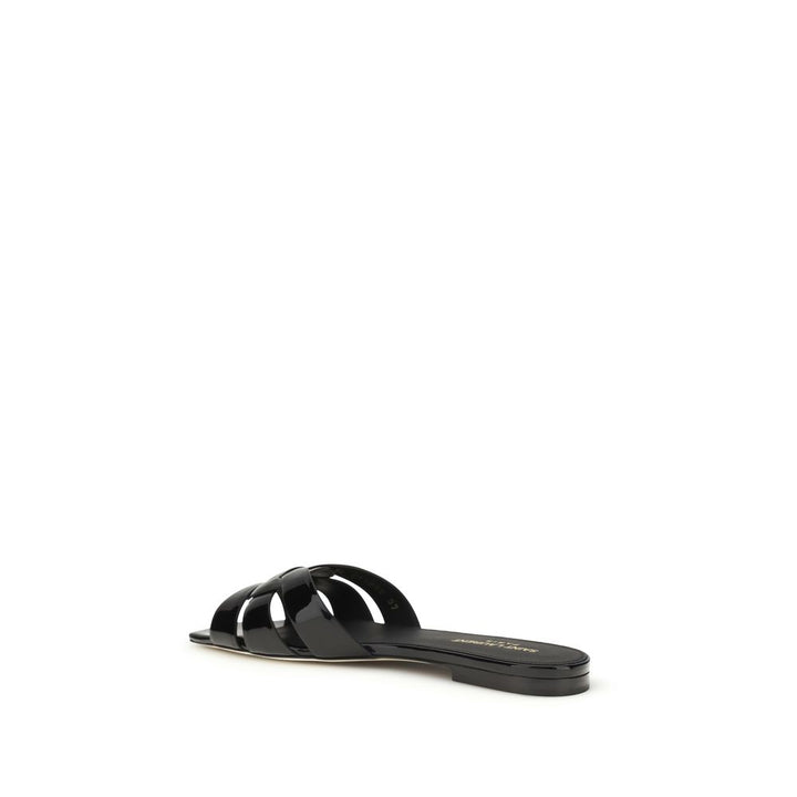 Black Calf Leather Bos Taurus Flat Sandals Saint Laurent