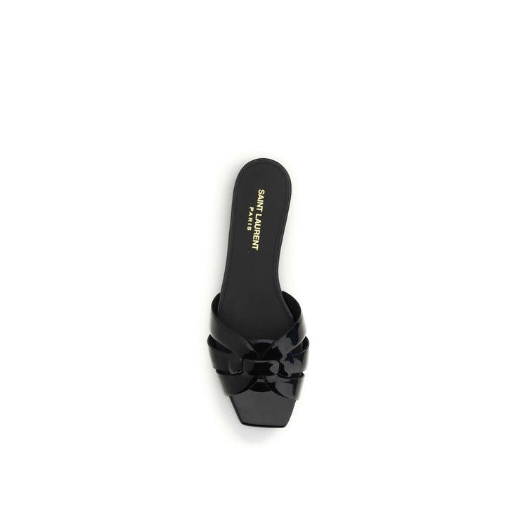 Black Calf Leather Bos Taurus Flat Sandals Saint Laurent