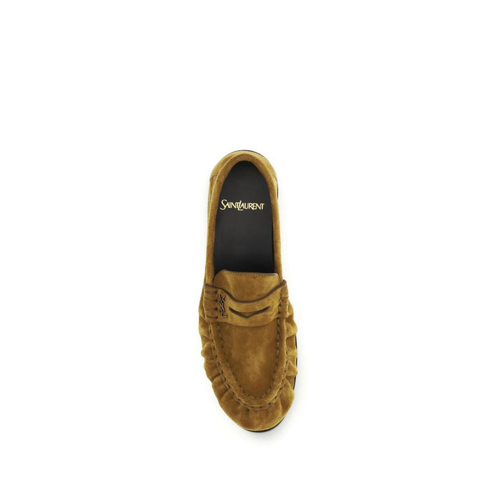 Beige Calf Leather Bos Taurus Slip-On Loafers Saint Laurent