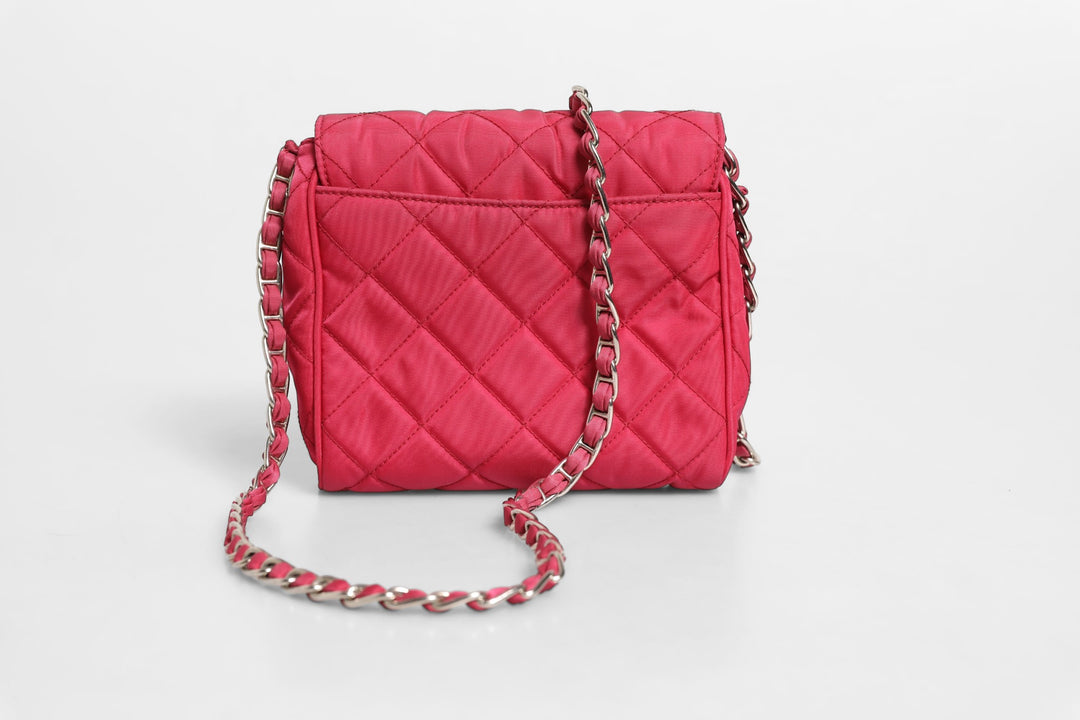 Prada Pink Quilted Tessuto Impuntu Nylon Flap Crossbody Bag Prada