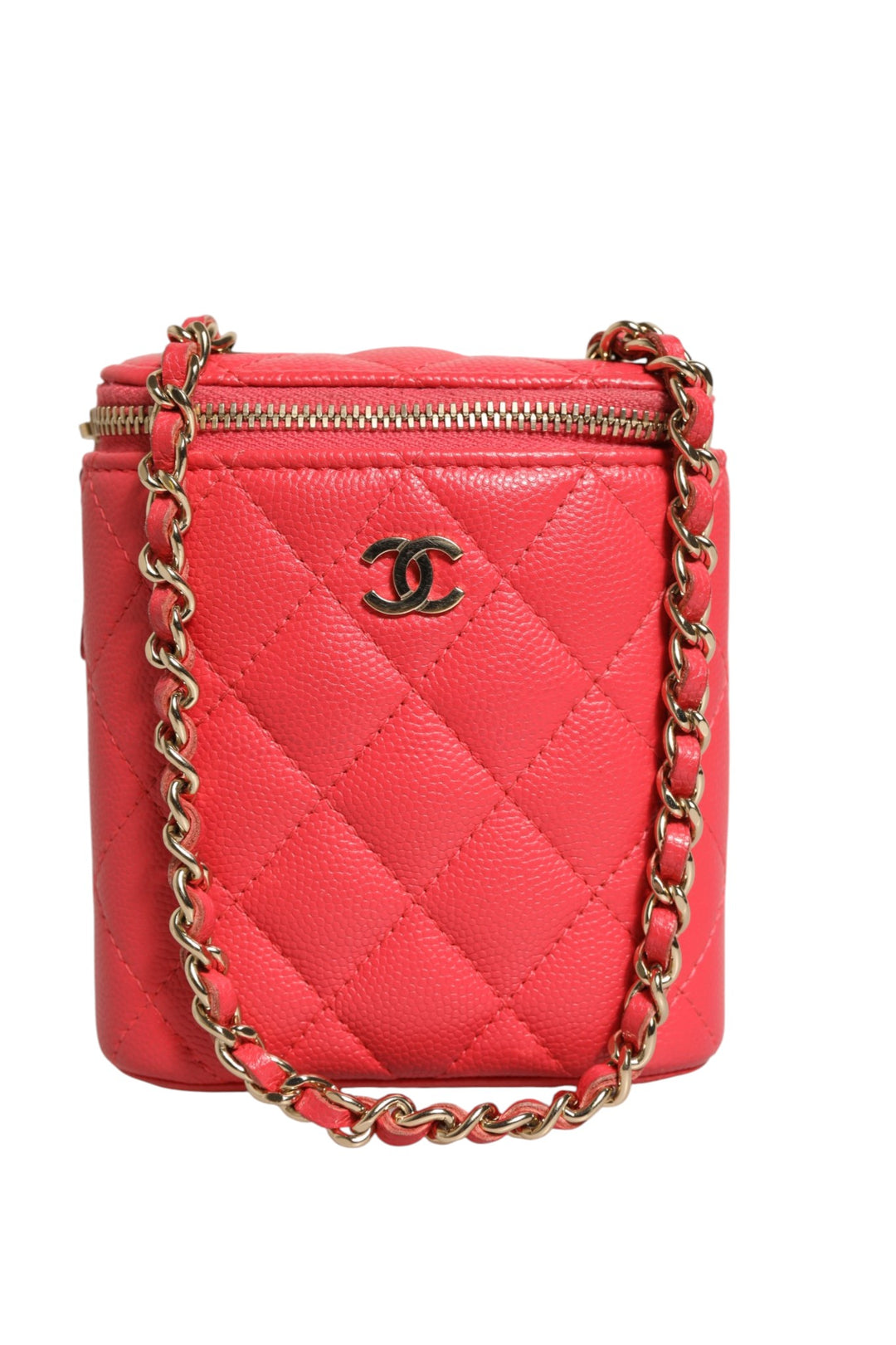 Red Caviar Quilted Small Vertical Coco Beauty Vanity Case with Chain Chanel