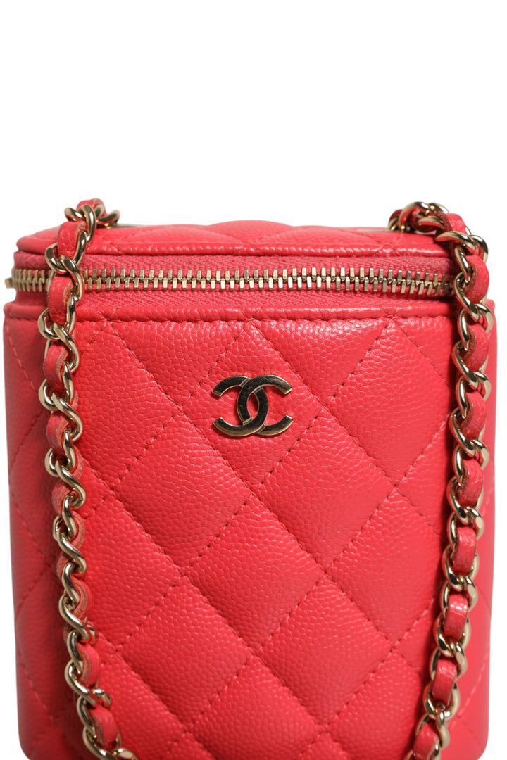 Red Caviar Quilted Small Vertical Coco Beauty Vanity Case with Chain Chanel