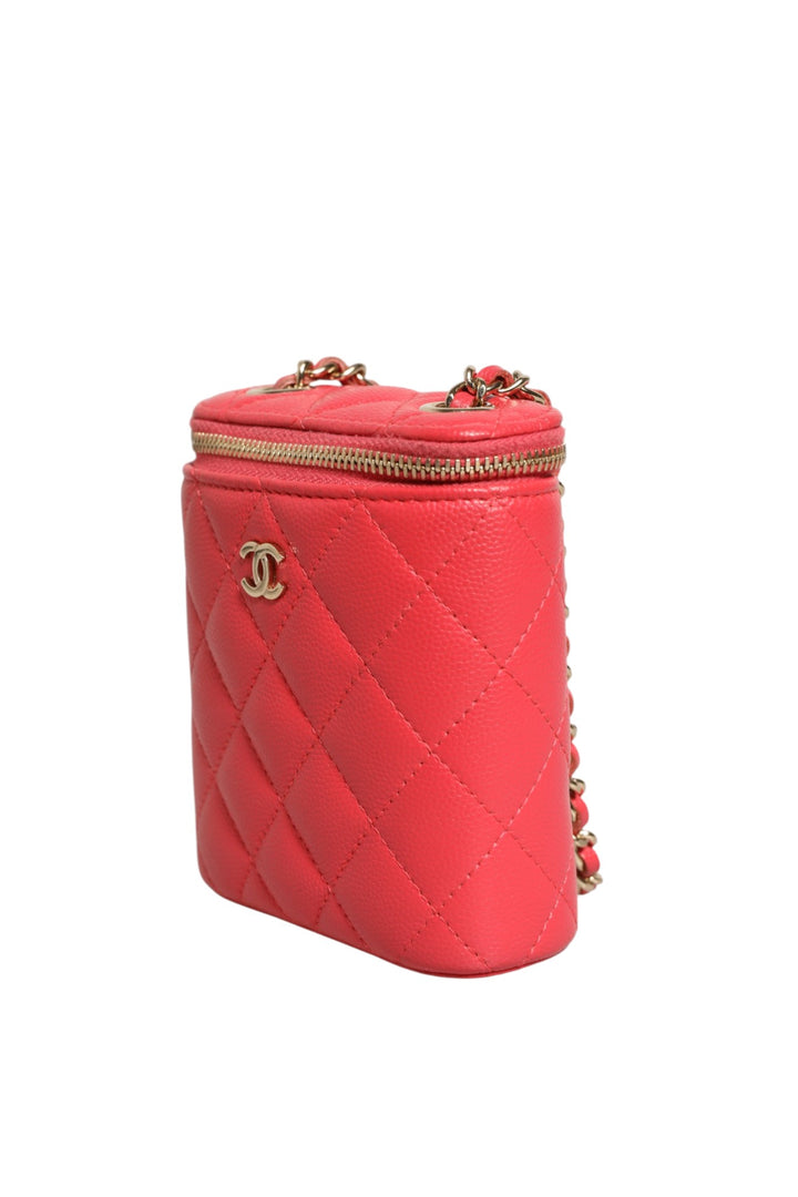 Red Caviar Quilted Small Vertical Coco Beauty Vanity Case with Chain Chanel