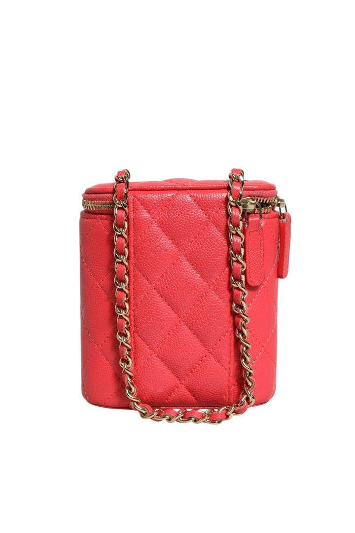 Red Caviar Quilted Small Vertical Coco Beauty Vanity Case with Chain Chanel