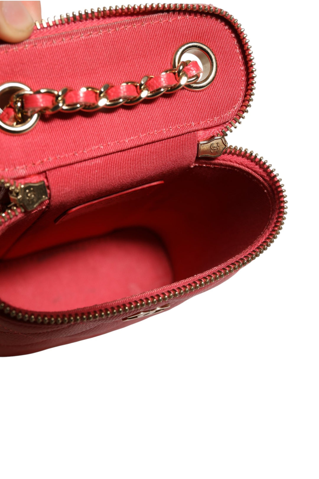 Red Caviar Quilted Small Vertical Coco Beauty Vanity Case with Chain Chanel