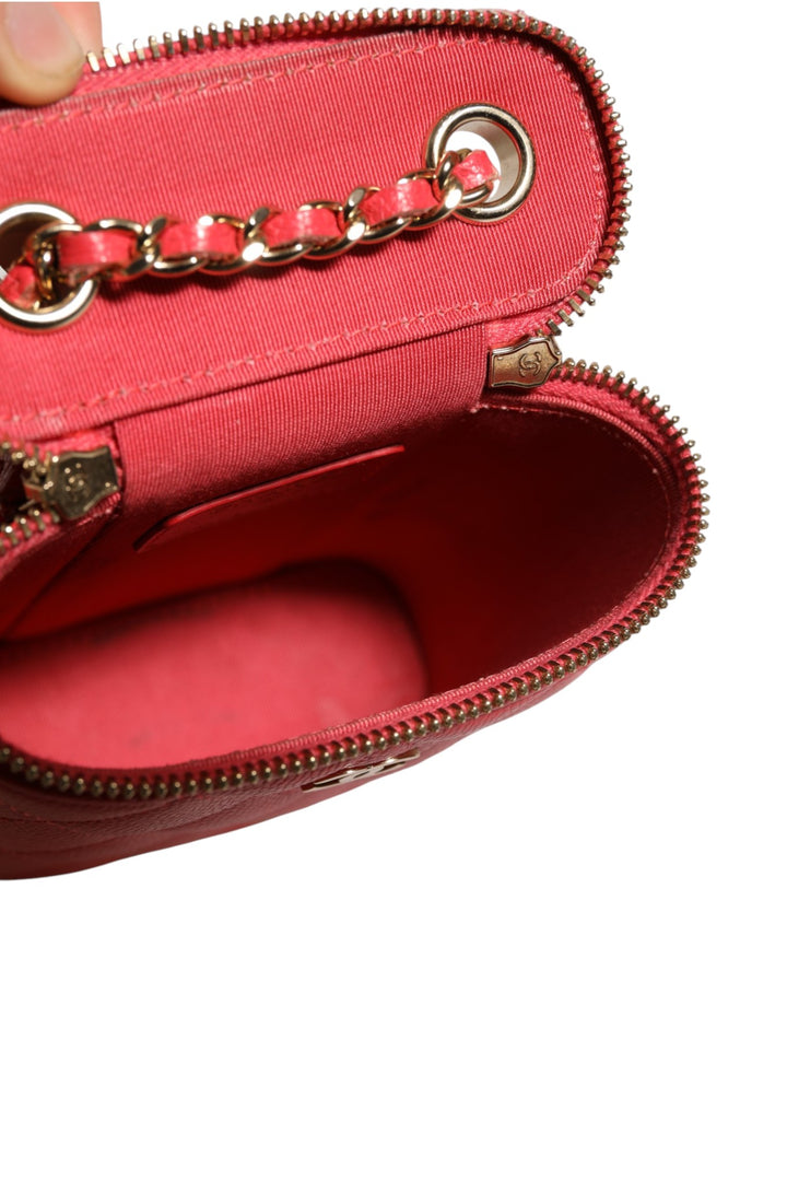 Red Caviar Quilted Small Vertical Coco Beauty Vanity Case with Chain Chanel