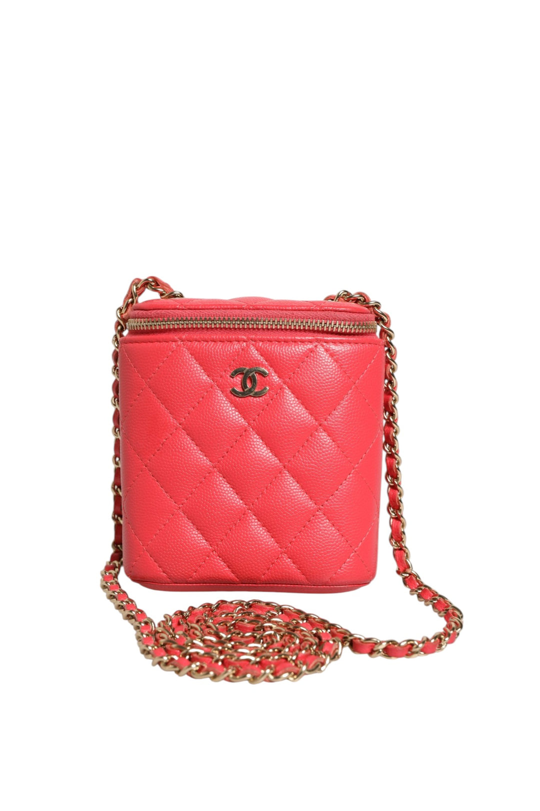 Red Caviar Quilted Small Vertical Coco Beauty Vanity Case with Chain Chanel