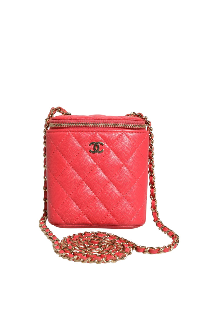 Red Caviar Quilted Small Vertical Coco Beauty Vanity Case with Chain Chanel