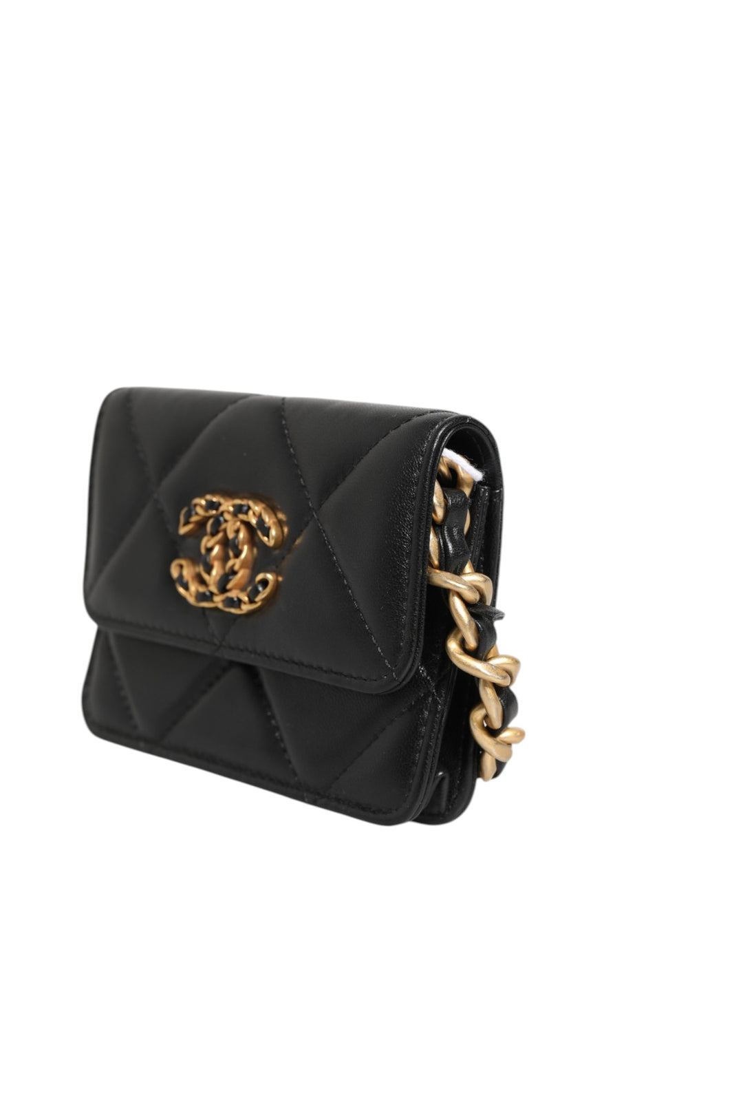 Chanel 19 Flap Coin Purse Quilted Leather Black Crossbody Chanel