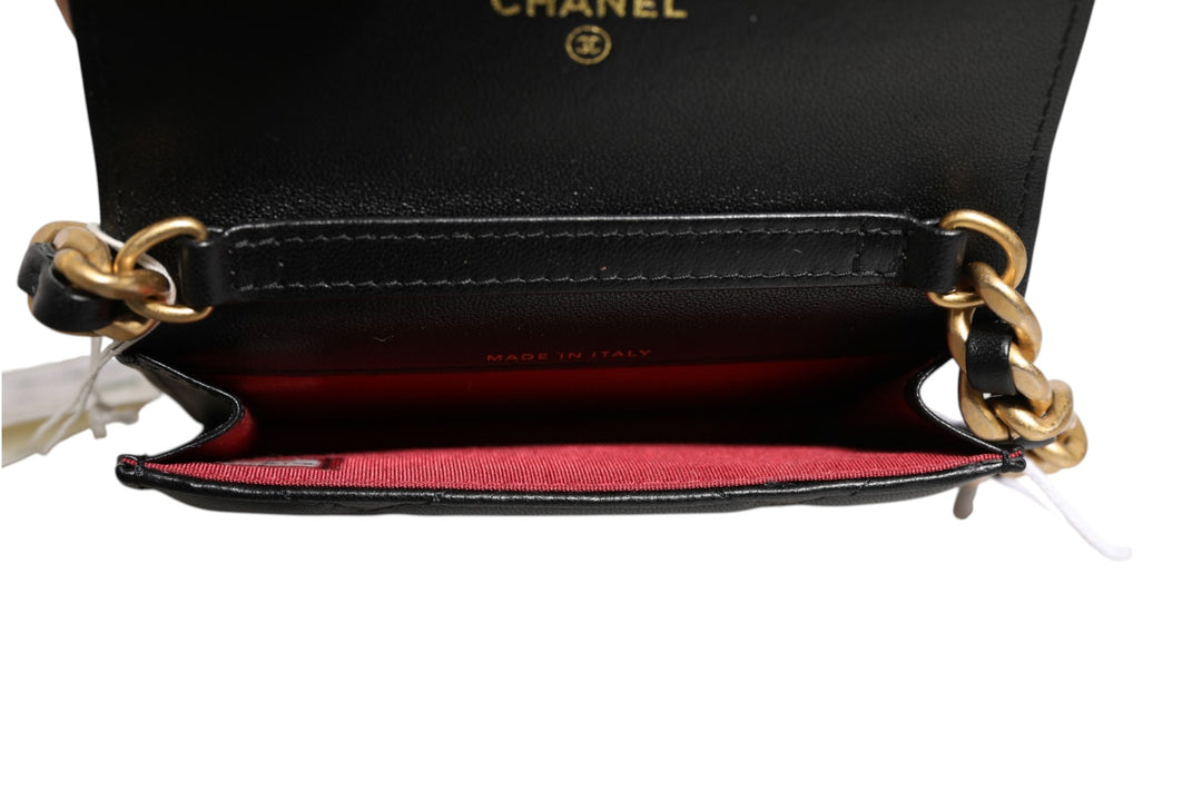 Chanel 19 Flap Coin Purse Quilted Leather Black Crossbody Chanel