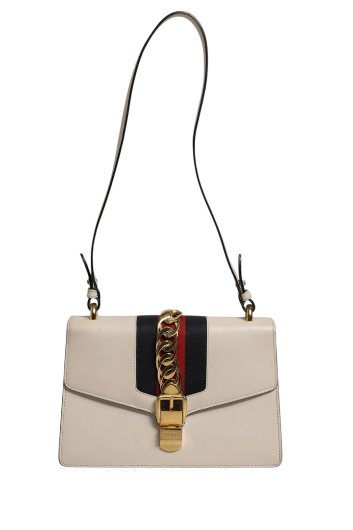 White Calfskin Leather Sylvie Crossbody Bag Gucci