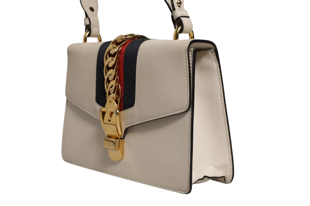 White Calfskin Leather Sylvie Crossbody Bag Gucci