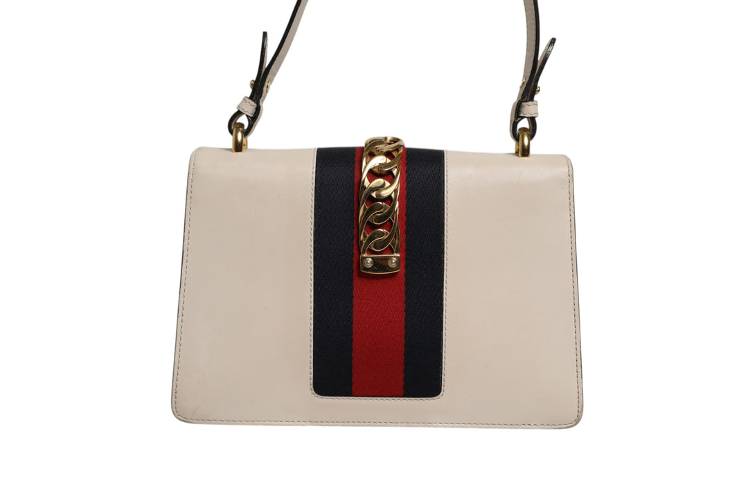 White Calfskin Leather Sylvie Crossbody Bag Gucci
