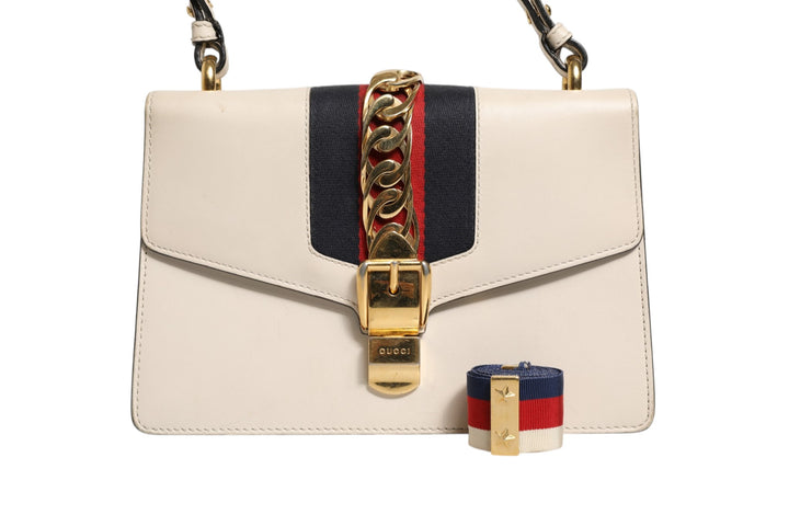White Calfskin Leather Sylvie Crossbody Bag Gucci