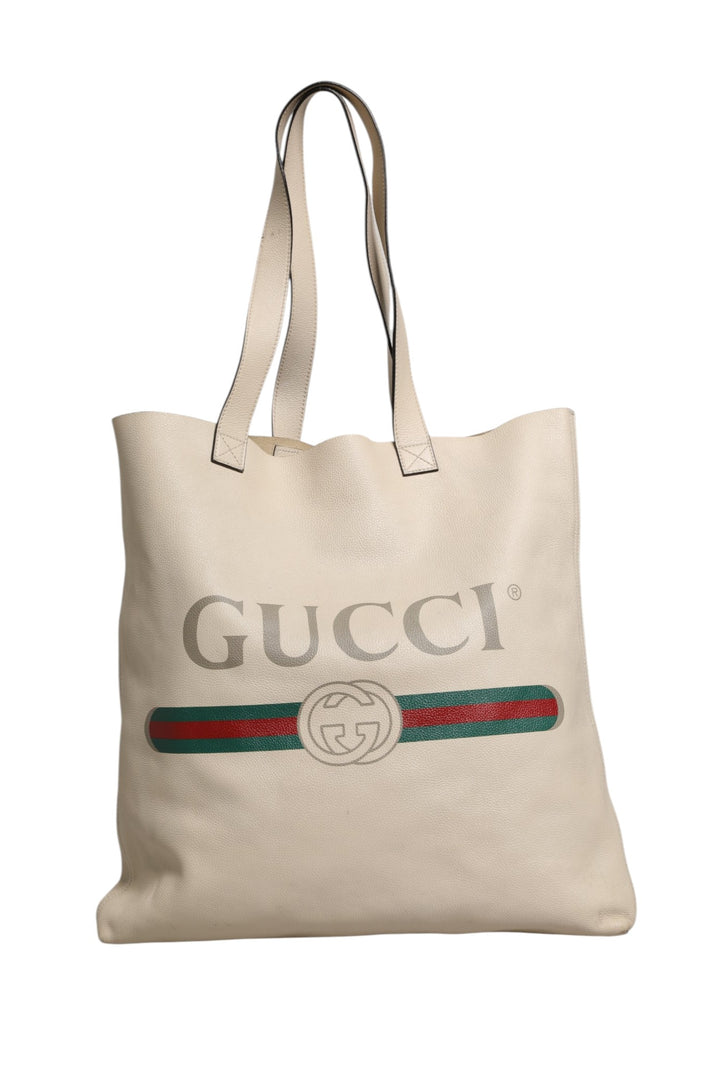 White Web Sherry Logo Print Tote Bag Gucci