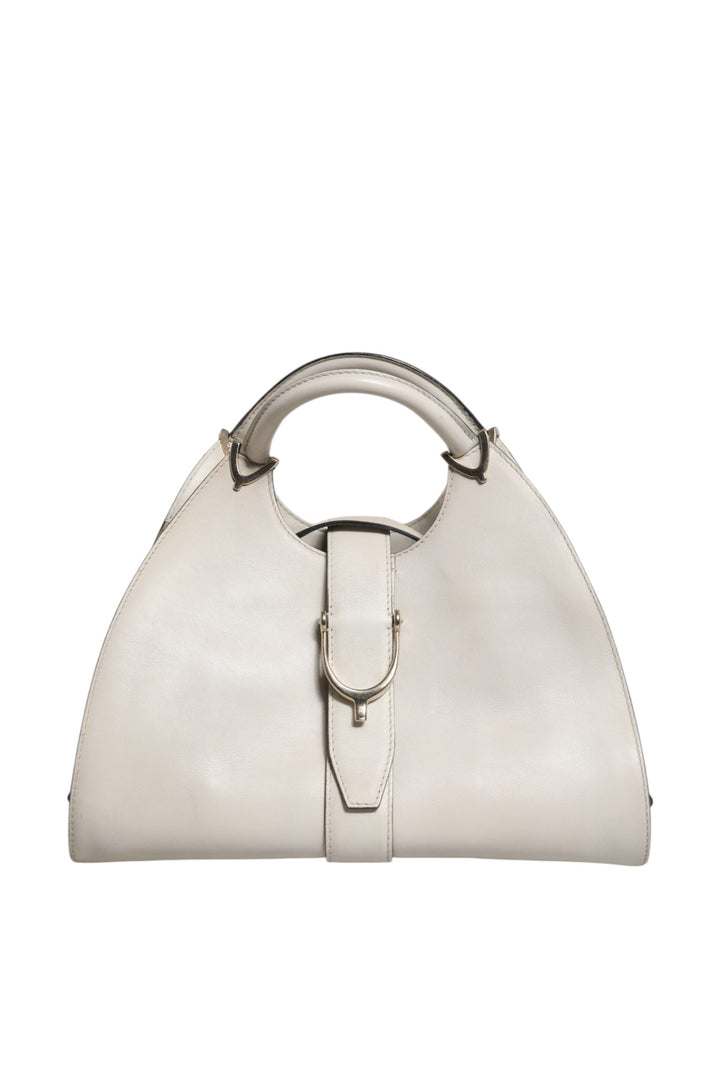 White Leather Stirrup Top Handle Bag Gucci