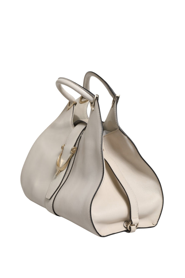 White Leather Stirrup Top Handle Bag Gucci