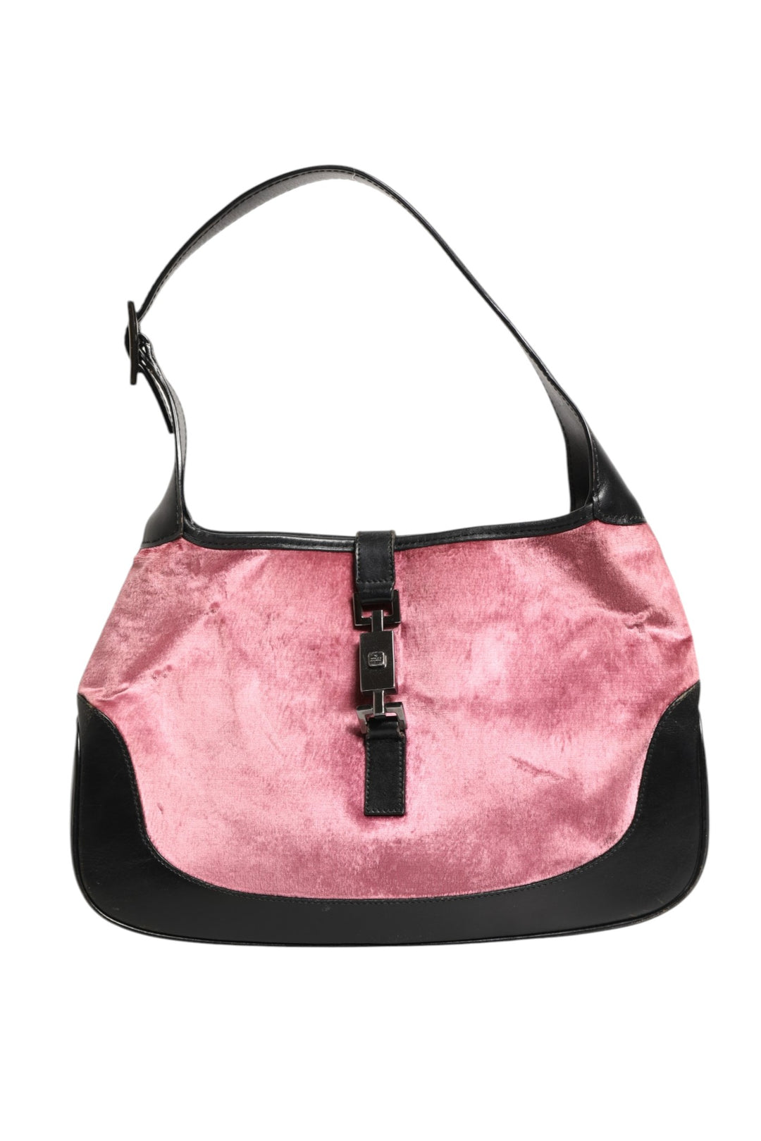 Jackie Pink Velvet And Black Leather Shoulder Bag Gucci