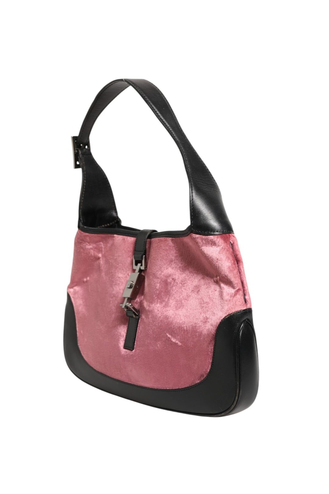 Jackie Pink Velvet And Black Leather Shoulder Bag Gucci