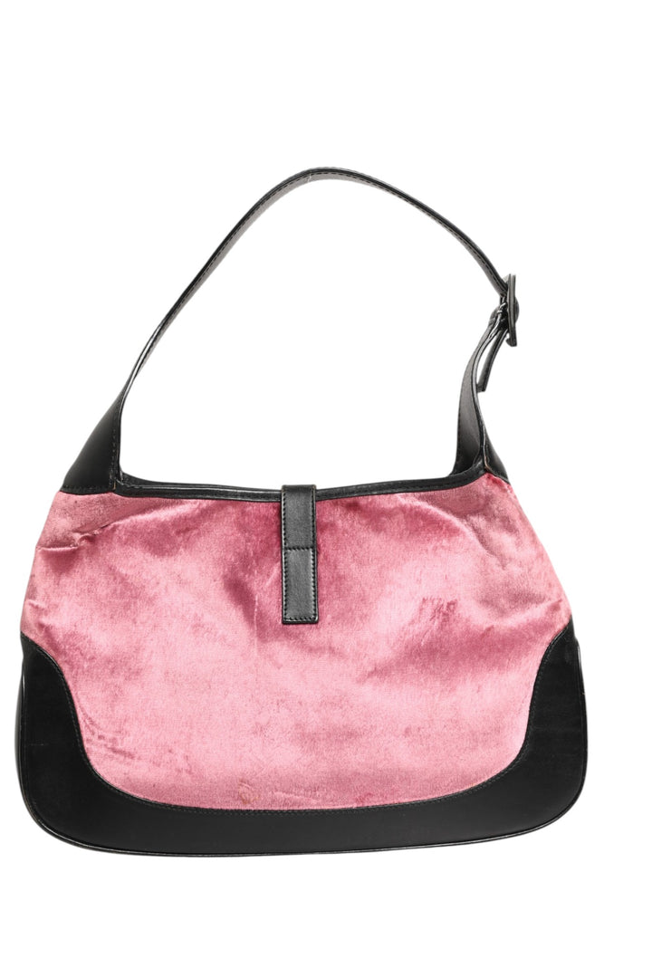 Jackie Pink Velvet And Black Leather Shoulder Bag Gucci