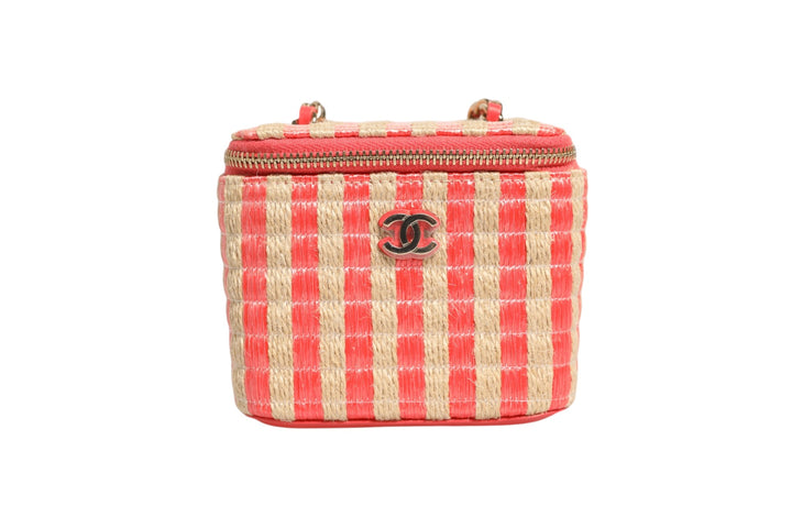 Raffia Jute Striped Mini Vanity Case Chanel