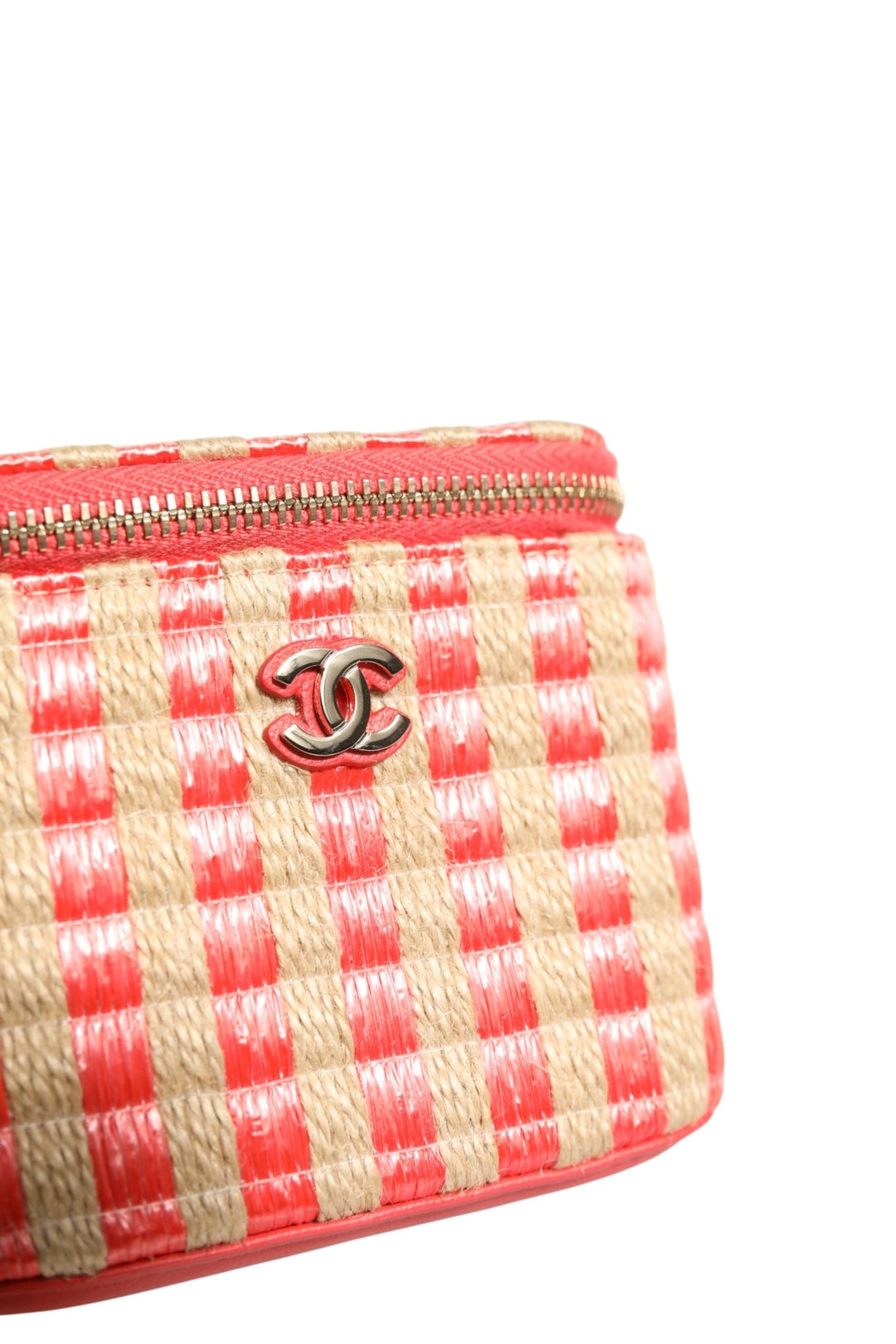 Raffia Jute Striped Mini Vanity Case Chanel