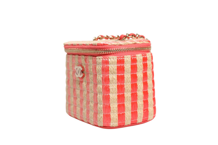 Raffia Jute Striped Mini Vanity Case Chanel