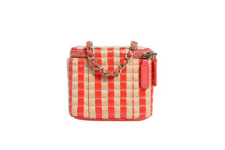 Raffia Jute Striped Mini Vanity Case Chanel
