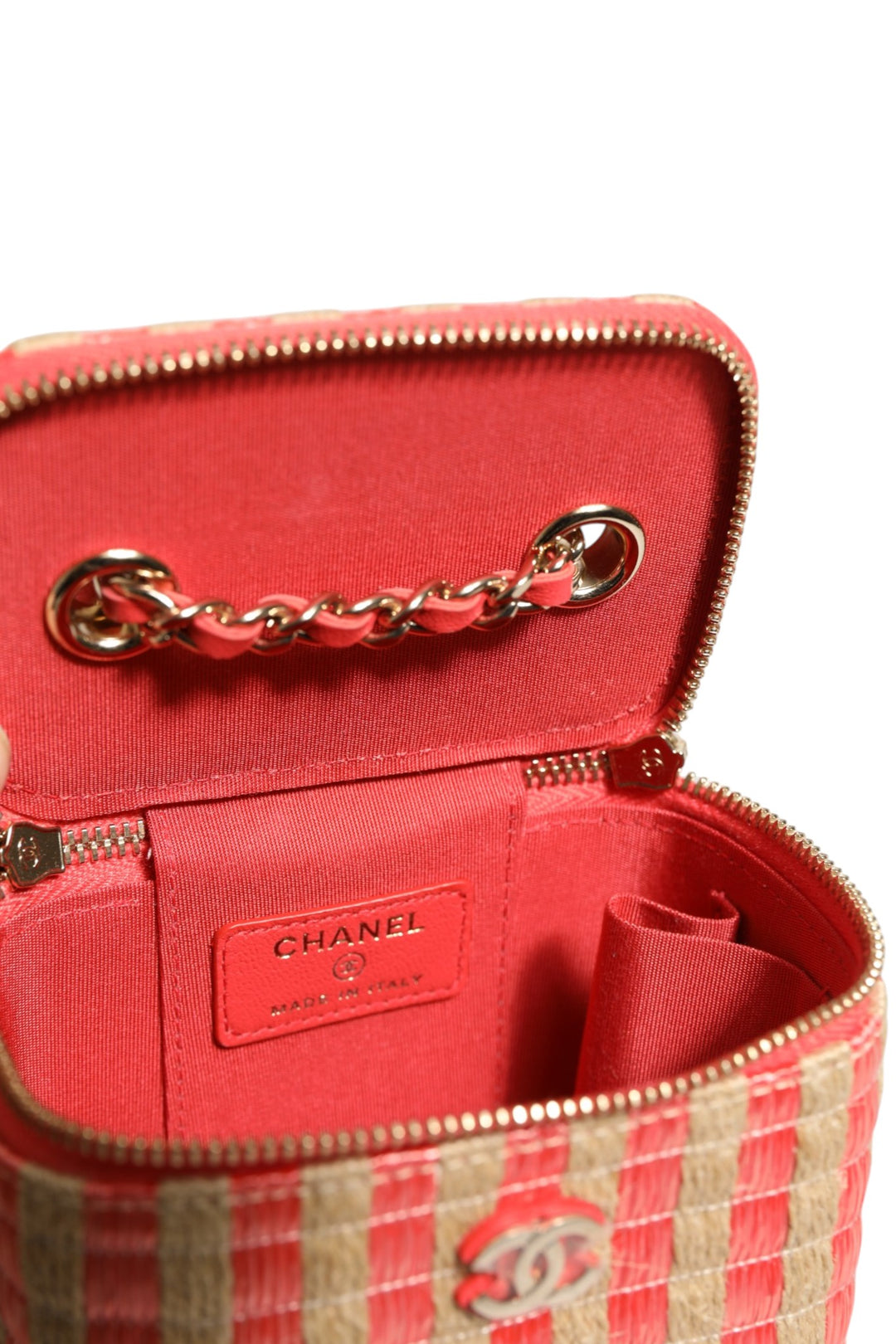 Raffia Jute Striped Mini Vanity Case Chanel