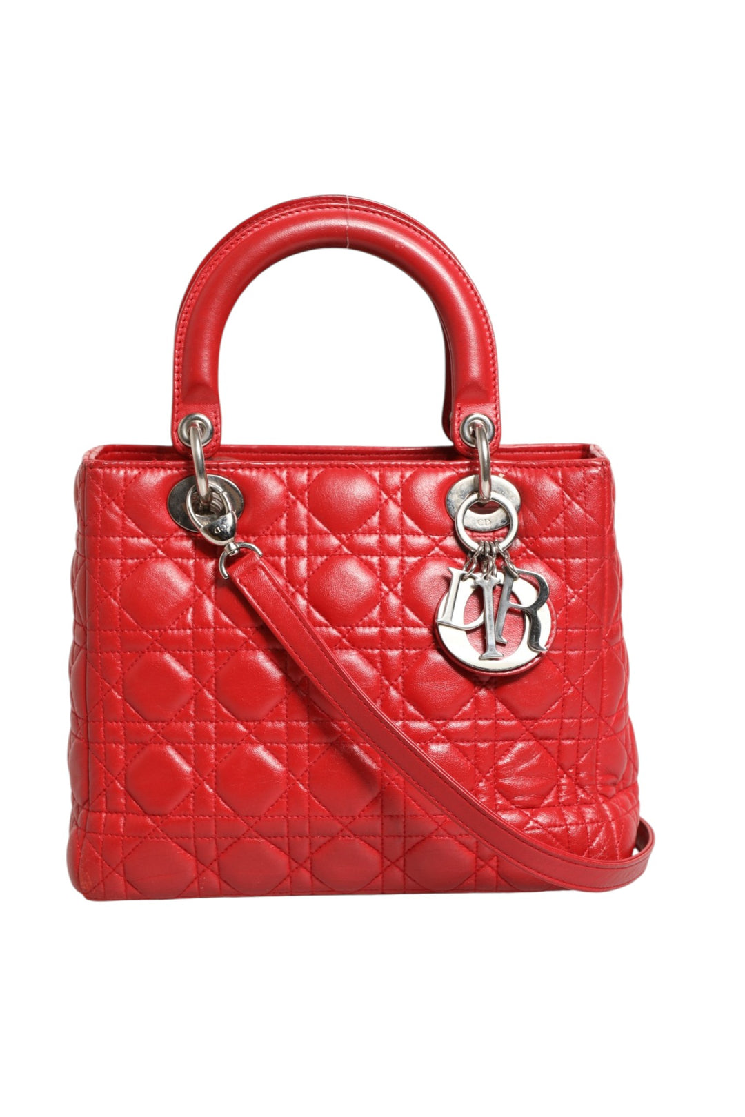 Red Cannage Lambskin Leather Lady Dior Bag Christian Dior