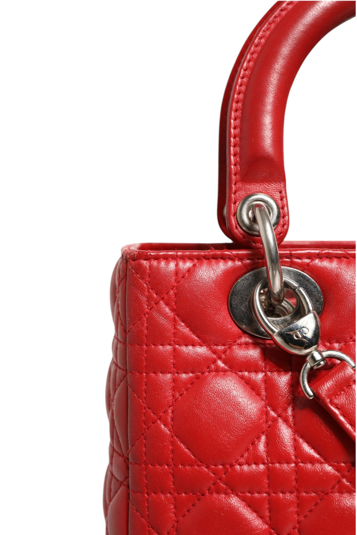 Red Cannage Lambskin Leather Lady Dior Bag Christian Dior