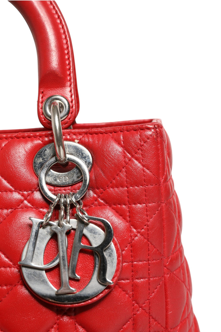 Red Cannage Lambskin Leather Lady Dior Bag Christian Dior