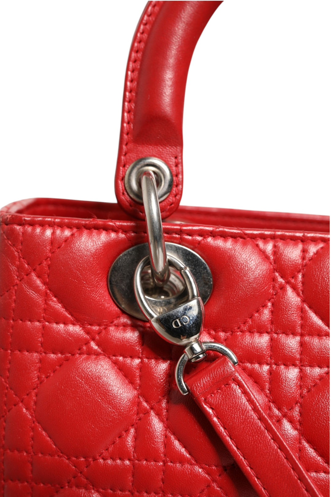 Red Cannage Lambskin Leather Lady Dior Bag Christian Dior