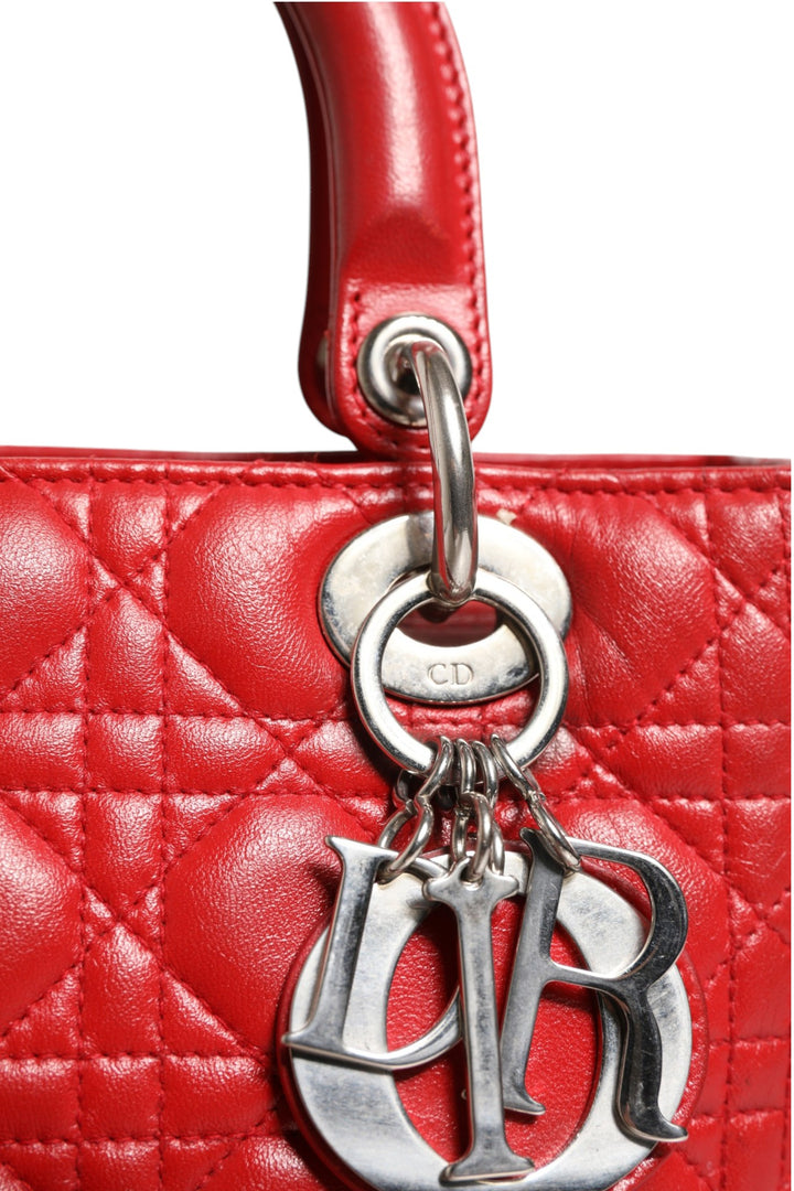Red Cannage Lambskin Leather Lady Dior Bag Christian Dior