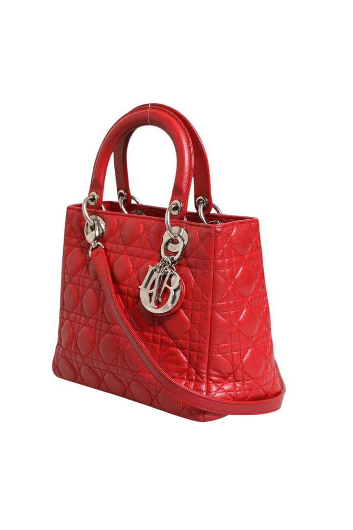 Red Cannage Lambskin Leather Lady Dior Bag Christian Dior