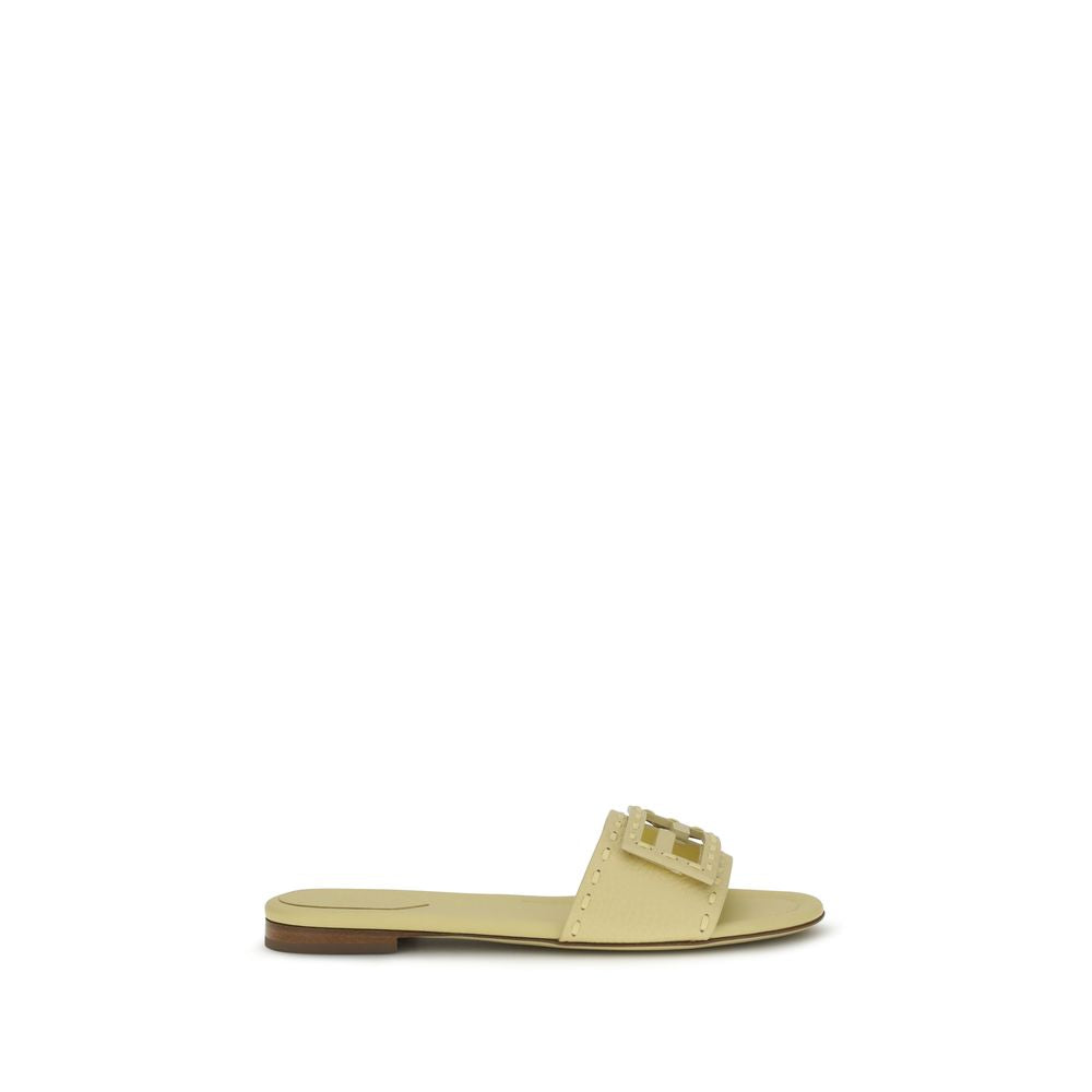 Beige Calf Leather Bos Taurus Flat Sandals Fendi