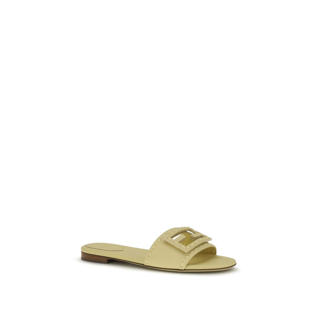 Beige Calf Leather Bos Taurus Flat Sandals Fendi