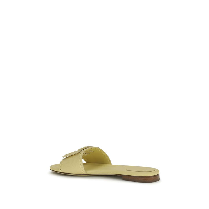 Beige Calf Leather Bos Taurus Flat Sandals Fendi
