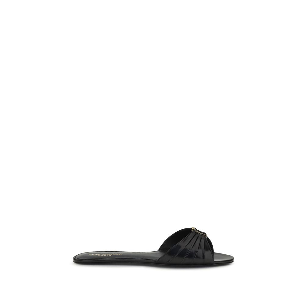 Black Calf Leather Bos Taurus Flat Sandals Saint Laurent