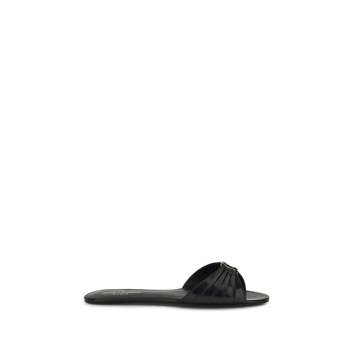 Black Calf Leather Bos Taurus Flat Sandals Saint Laurent