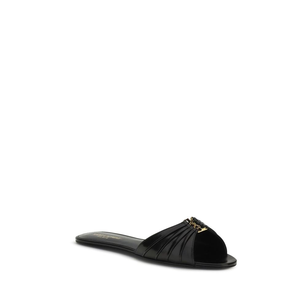 Black Calf Leather Bos Taurus Flat Sandals Saint Laurent