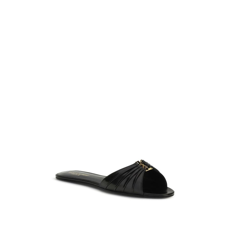 Black Calf Leather Bos Taurus Flat Sandals Saint Laurent