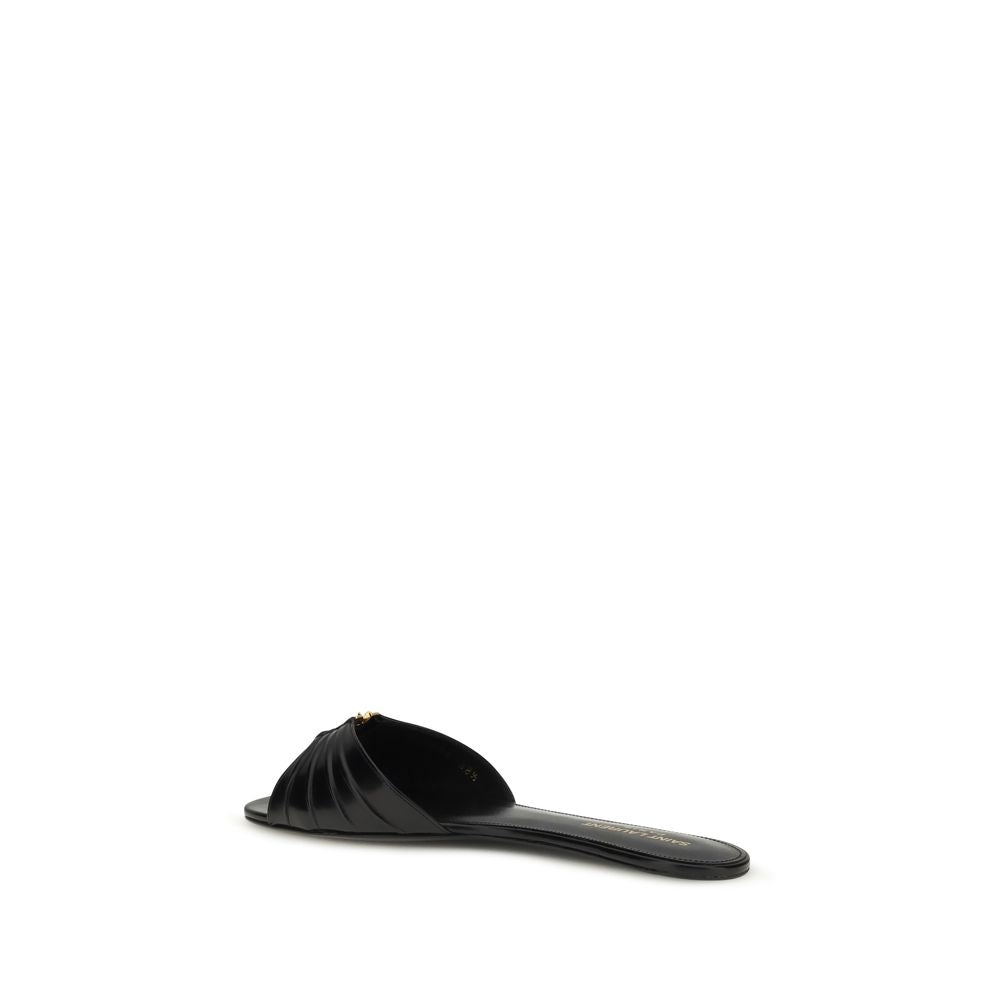 Black Calf Leather Bos Taurus Flat Sandals Saint Laurent