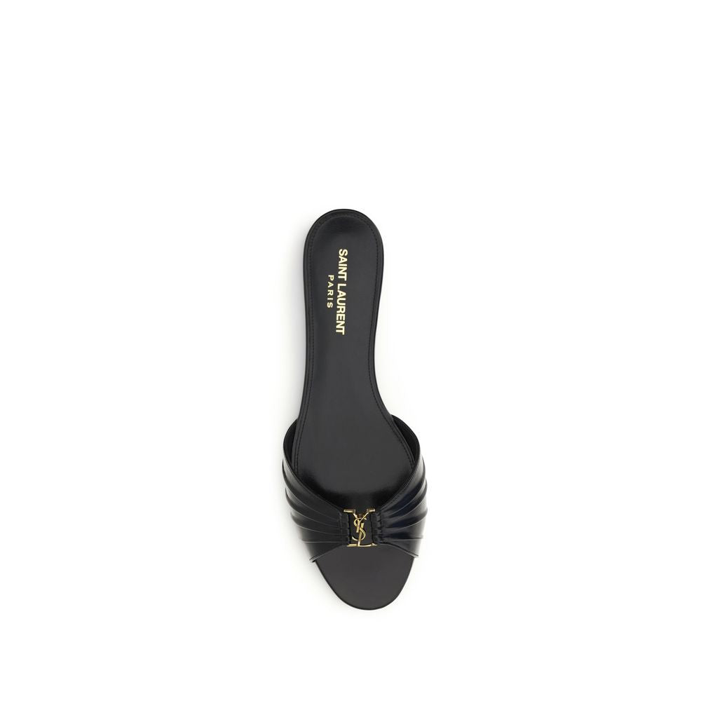 Black Calf Leather Bos Taurus Flat Sandals Saint Laurent