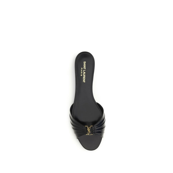 Black Calf Leather Bos Taurus Flat Sandals Saint Laurent
